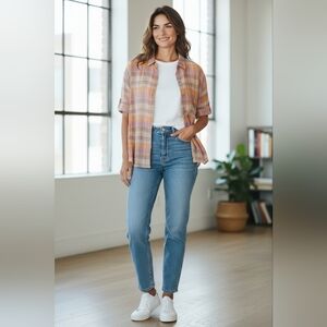 BeachLunchLounge Plaid Button Front Top | 100% Cotton | Size S